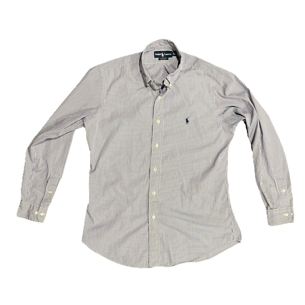 Ralph Lauren Men's Medium 15.5 Blue/white Striped Custom Fit Long Sleeve Shirt